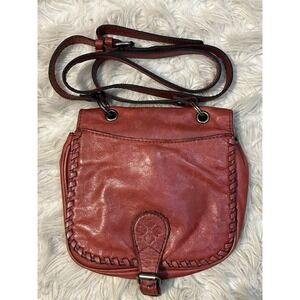 Patricia Nash Karis Red Leather Whipstitch‎ Saddle Bag Small Crossbody